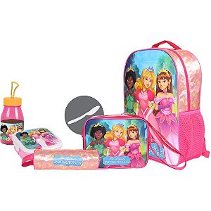 Mochila Infantil Princess Grande com 6 Peças Térmica e Acessórios