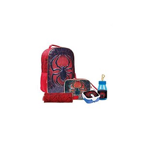 Mochila Infantil Spider Grande com 6 Peças Térmica e Acessórios