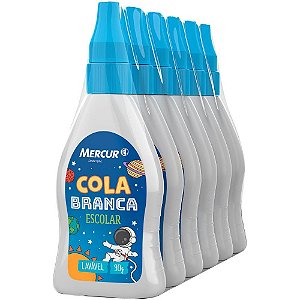 Cola Escolar Branca 90G Sistema Solar com Bico Fino Reabastecível Pacote com 6