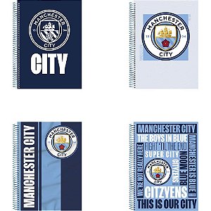 Caderno 10X1 Capa Dura Manchester CITY 160 Folhas Pacote com 4