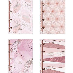 Caderno Argolado Rosa Rose 160 Folhas Capa Dura com HOT Stamping