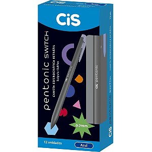 Caneta Esferográfica CIS Pentonic SWITCH Retrátil Azul Caixa com 12 Unidades