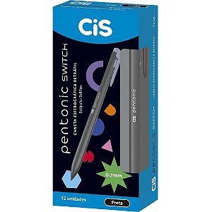 Caneta Esferográfica CIS Pentonic SWITCH Retrátil Preta Caixa com 12 Unidades