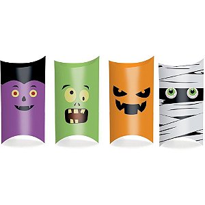Embalagem para Doces Halloween Caixa Almofada 12X9,5X3CM Pacote com 10 Unidades