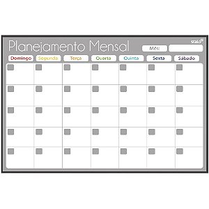 Quadro Planner Mensal GRAY FIT 90X60CM Pacote com 2 Unidades