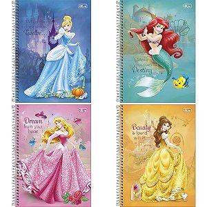 Caderno 10X1 Capa Dura Princesas 160 Folhas FIT Pacote com 4 Unidades