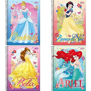 Caderno 10X1 Capa Dura Princesas 160 Folhas FIT Pacote com 4 Unidades