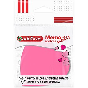 Bloco de Recado Autoadesivo Memonote Coração Neon Sortido 50 Folhas - Adelbras
