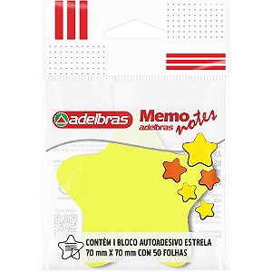 Bloco de Recado Autoadesivo Memonote Estrela Amarelo e Laranja com 50 Folhas