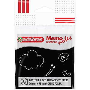 Bloco de Recado Autoadesivo Memonote Preto 76X76MM 50 Folhas