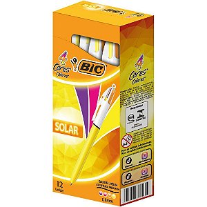 Caneta Esferográfica BIC 4 Cores Solar Fashion - Caixa com 12 Unidades