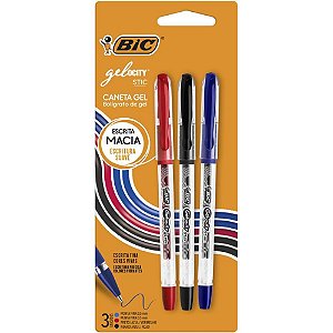Caneta GEL BIC Gelocity AZUL, Preto e Vermelho - Blister com 3 Unidades