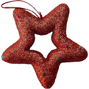Artigo para Decoração Natal Enfeite Estrela com Glitter 8CM Vermelha - Pacote com 6 Unidades