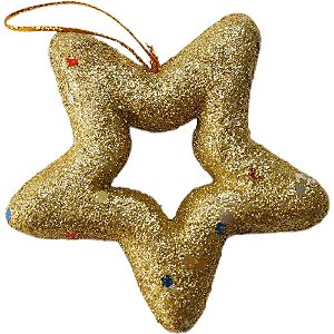 Artigo para Decoração Natal Enfeite Estrela com Glitter 8CM Ouro Pacote com 6 Unidades