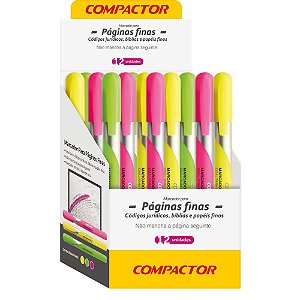 Caneta Marca Texto para Páginas Finas Verde, Rosa e Amarelo Display com 12