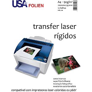 Papel Transfer A4 Laser para Superfícies Rígidas 90G Pacote com 10 Unidades