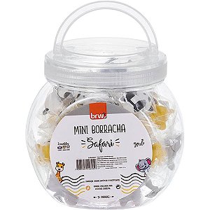 Borracha Decorada Safari Mini 3 Modelos Pote com 24 Unidades