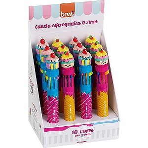 Caneta Esferográfica Divert Tutti Frutti 0.7MM 10 Cores - Display com 12 Unidades