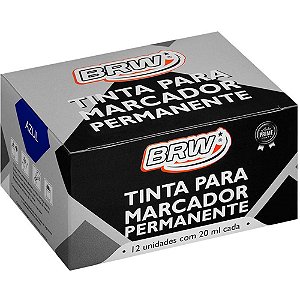 Tinta Marcador Quadro Branco Refil Permanente Azul 20ML Caixa com 12 Unidades