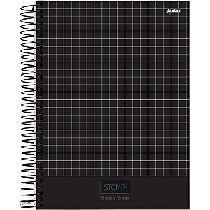 Caderno Quadriculado Universitário 10X10MM 96 Folhas Espiral Capa Dura STOMP Preto - Pacote com 4 Unidades