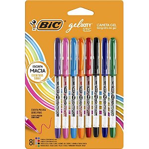 Caneta GEL BIC Gelocity Ponta Fina 0,5MM 8 Cores Blister com 8 Unidades