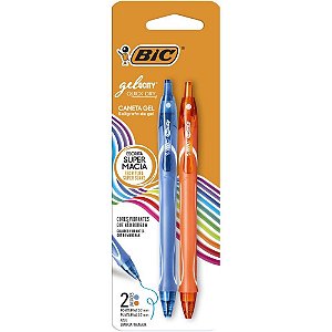 Caneta GEL BIC Gelocity Quick DRY Ponta Fina 0,7MM Azul Claro e Laranja Blister com 2 Unidades