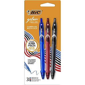 Caneta GEL BIC Gelocity Quick DRY Ponta Fina 0,7MM 3 Cores Blister com 3 Unidades