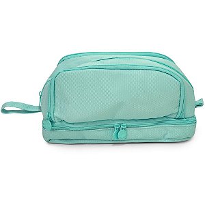 Estojo Quádruplo de Tecido Verde Pastel com 4 Zíperes
