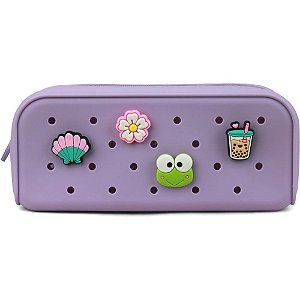 Estojo Simples Silicone com 4 Pingentes Lilás Pastel