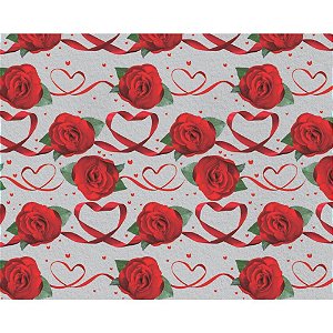 Papel Presente Bobina Couche 60CM MOD.540 Rosas e Corações BO-100MTS