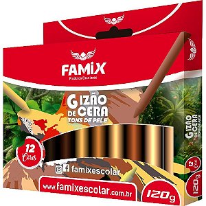 Giz de Cera Jumbo 12 Cores TONS de Pele Redondo 120G Pacote com 06