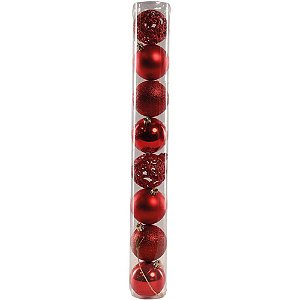 Artigo para Decoração Natal Bola 6CM 4 MOD. Vermelha C/08UN Tubo