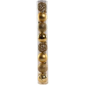 Artigo para Decoração Natal Bola 6CM 4 Modelos Dourado C/08 Unidades Tubo