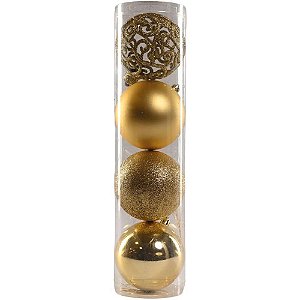 Artigo para Decoração Natal Bola 8CM 4 Modelos Dourada C/04 Unidades Tubo