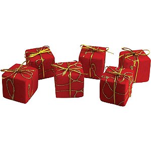 Artigo para Decoração Natal Enfeite Presente Veludo 3CM Vermelho Pacote com 06