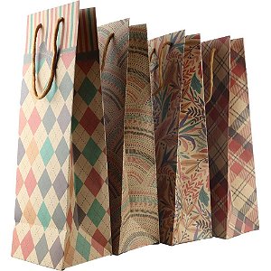 Sacola para Garrafa KRAFT Decorada 36X11X10CM Pacote com 12