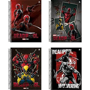 Caderno 01X1 Capa Dura Deadpool 80 Folhas Pacote com 04