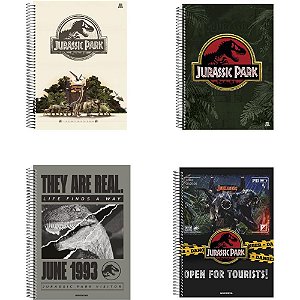 Caderno 01X1 Capa Dura Jurassic PARK 80 Folhas Pacote com 04