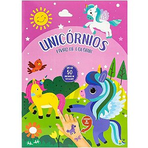 Livro Brinquedo Ilustrado Tatuagens Unicórnio com 50 Adesivos