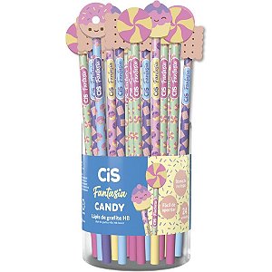 Lápis Preto Redondo Decorado CIS Borracha CANDY 4 Modelos Pote com 24