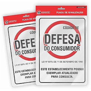 Placa de Sinalização Código de Defesa do Consumidor 15X20CM Pacote com 05