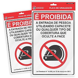 Placa de Sinalização Proibido ENTRAR com Capacete 16X25CM Pacote com 05