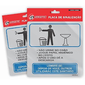 Placa de Sinalização Regras WC Masculino 15X15CM Pacote com 05