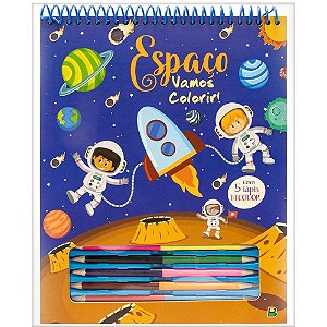 Livro Infantil para Colorir Vamos Colorir Espaço com 5 Lápis - 32 Páginas