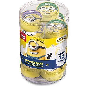 Apontador com Depósito Decorado Minions 2 Cores Pote com 12