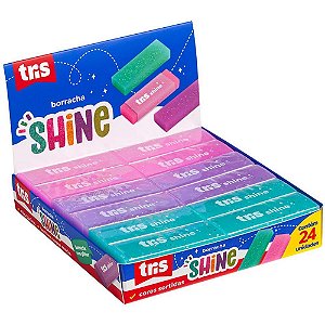 Borracha Colorida TRIS Shine Glitter em 3 Cores Sortidas - Display com 24 Unidades
