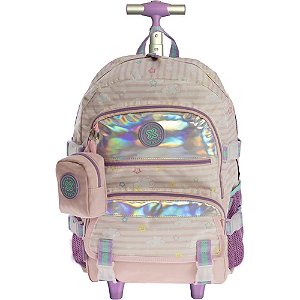 Mochila com Rodinha Petit Sweet Dreams com Chaveiro e Detalhes Holográficos