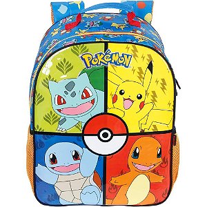 Mochila Infantil Pokémon X1-B 16" com Bolsos Laterais e PVC Cristal
