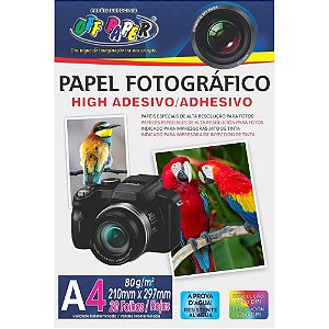 Papel Fotográfico INKJET A4 HIGH GLOSSY Adesivo 80G - Pacote com 20 Folhas