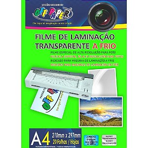 Plástico para Plastificação Filme A4 Transparente - Laminação a Frio - Pacote com 20 Folhas